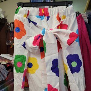 Shein White Bright Floral Lined Shorts Tie Front 4XL